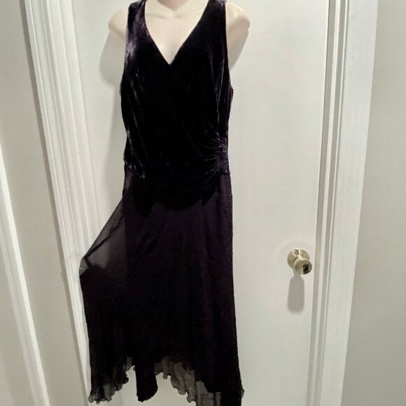 4) Vintage Purple Asymmetric Silk Drop Waist Whimsigoth Fairy Evening Dress 14 - Picture 1 of 9